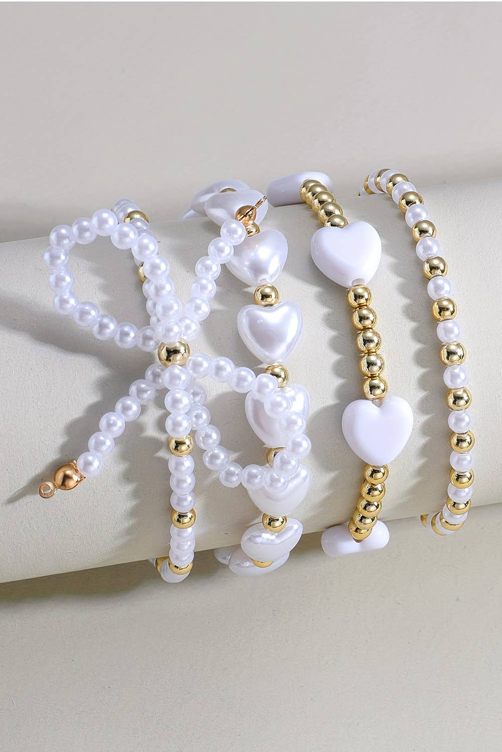 LDC Pearl Bow & Heart Bracelet Set