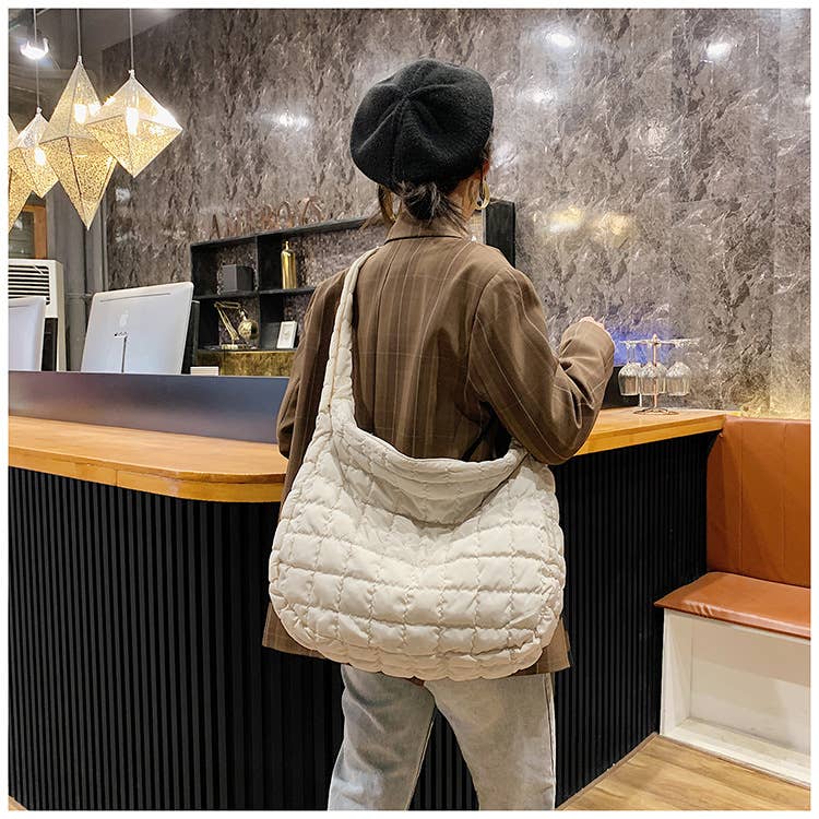 Quilted Zipper Large Shoulder Bag