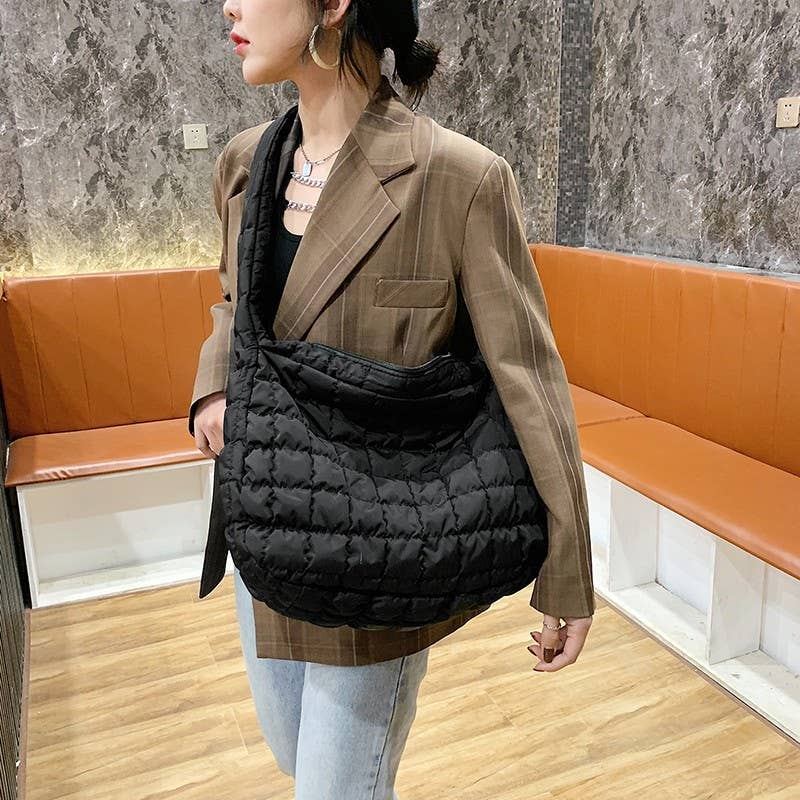 Quilted Zipper Large Shoulder Bag
