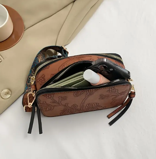 Western Tooled Floral Crossbody in White