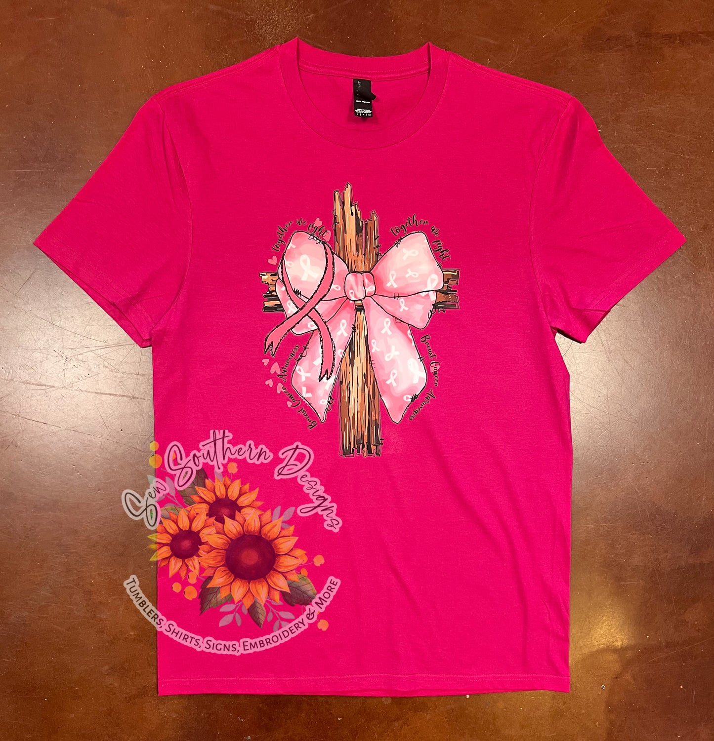 Graphic T-Shirt October Pink Ribbon Cross