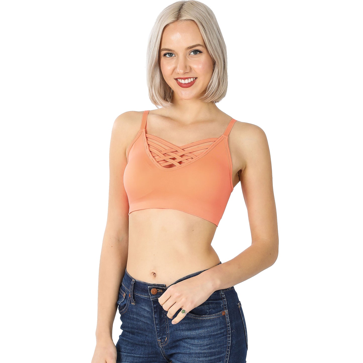 Zenana Front V-Lattice Seamless Bralette