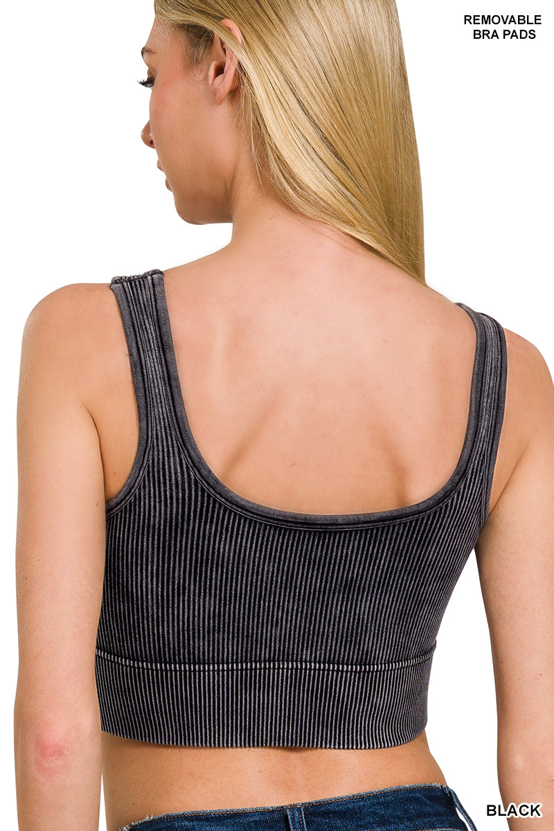 Zenana Washed Color Ribbed Bralette