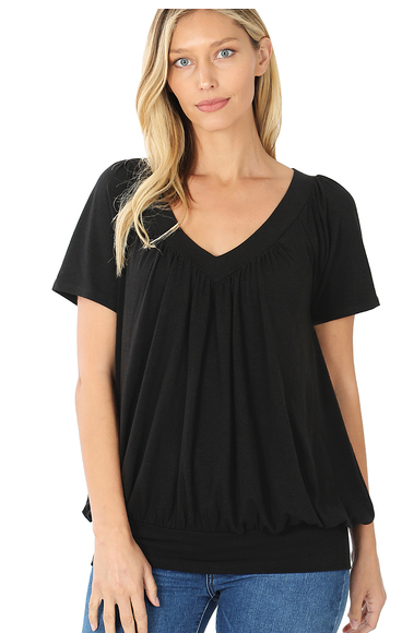 Zenana Short Sleeve Shirring Top