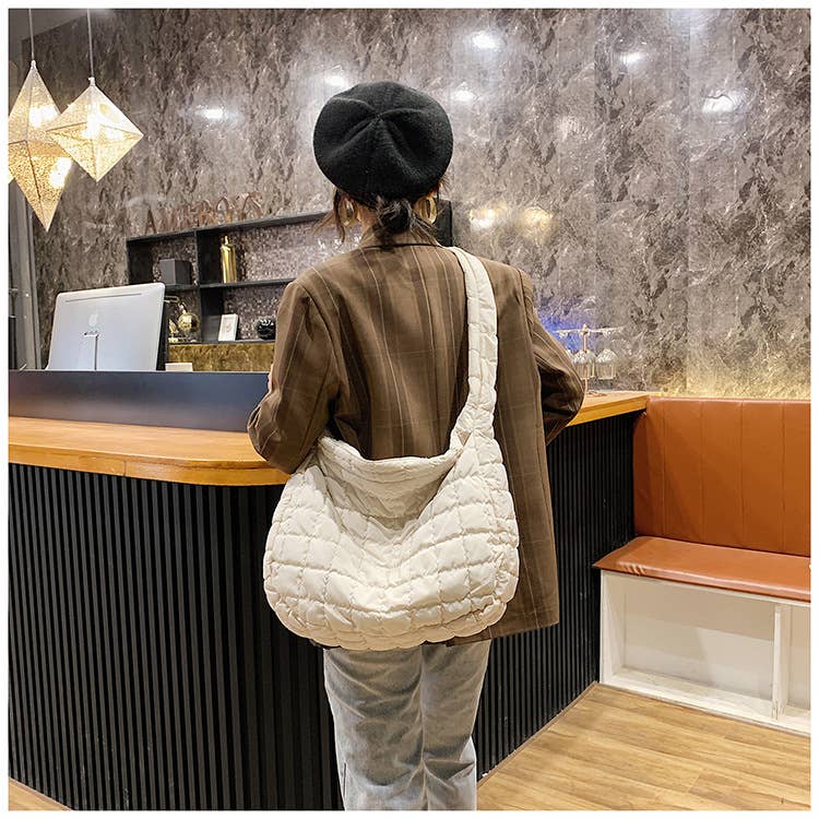 Quilted Zipper Large Shoulder Bag