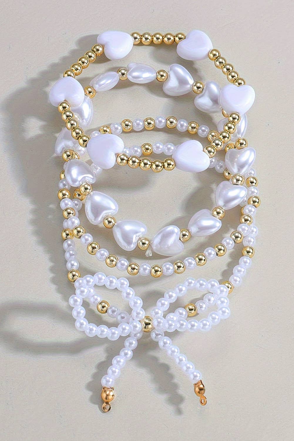 LDC Pearl Bow & Heart Bracelet Set