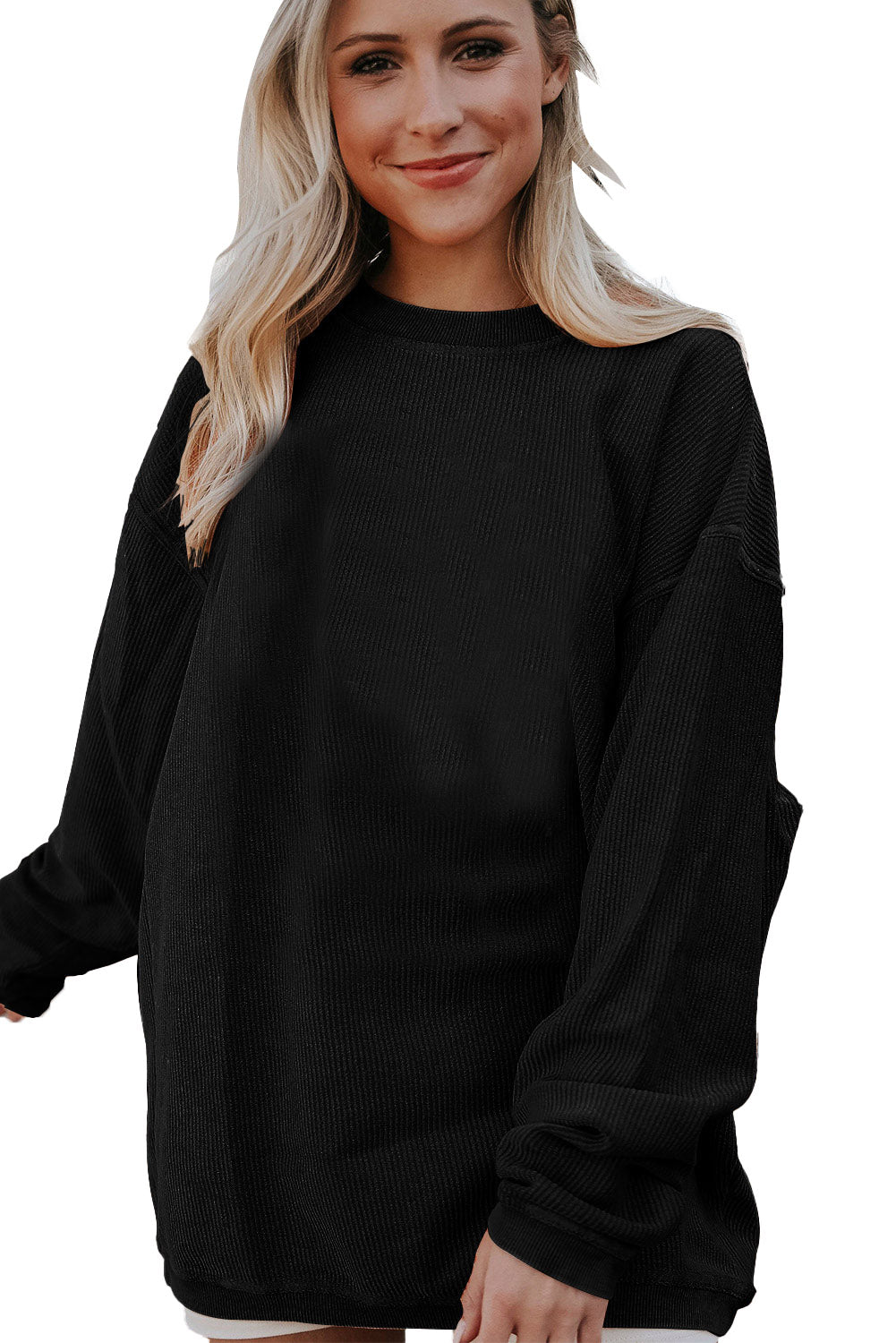 Red Contrast Trim Crinkle Rib Oversized Sweatshirt