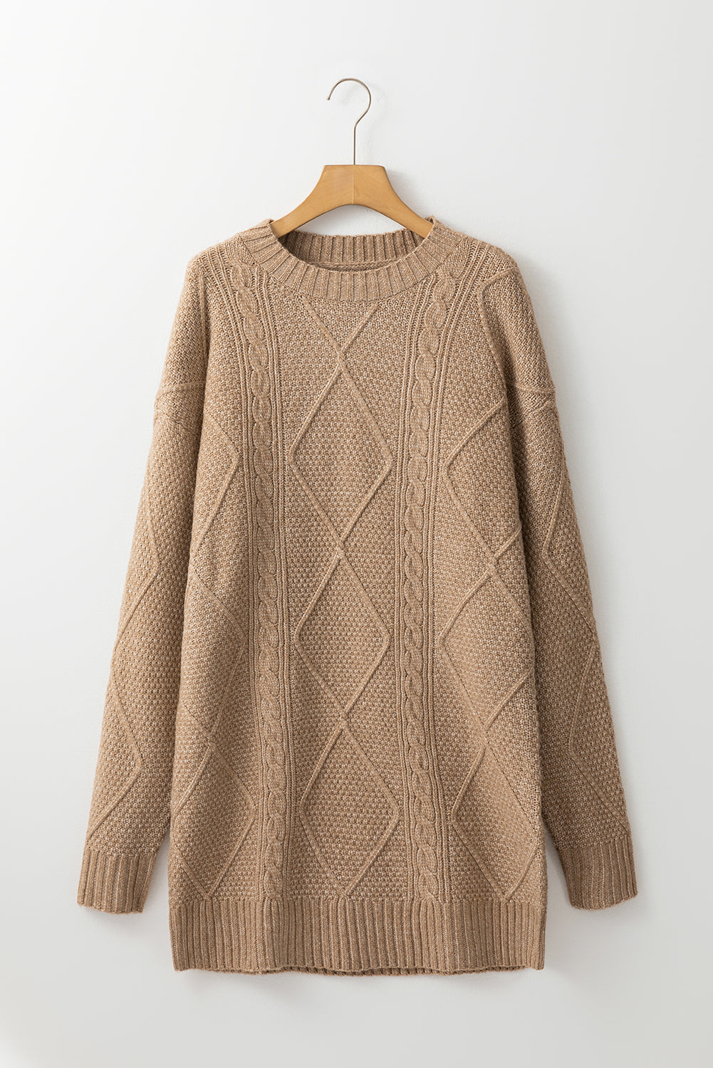 Parchment Twist Cable Knit Drop Shoulder Loose Fit Sweater Dress