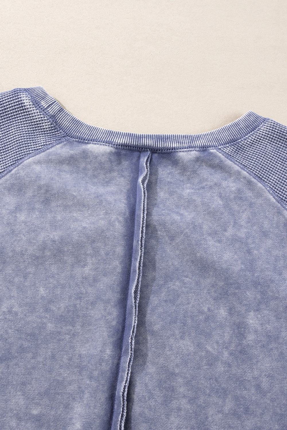 Sail Blue Waffle Knit Patchwork Raglan Sleeve Sweatshirt