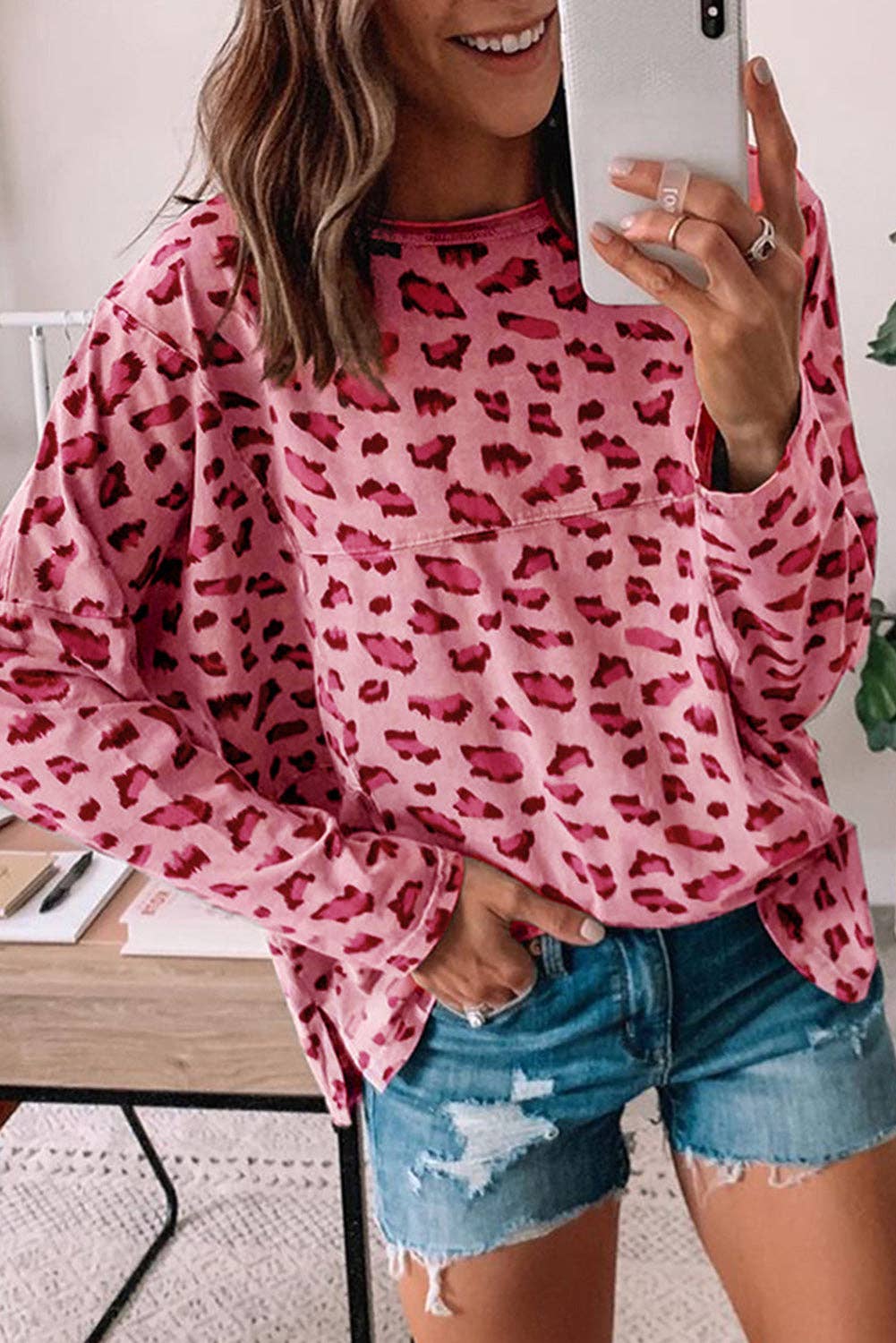 Animal Print Comfy Fit Long Sleeve Top