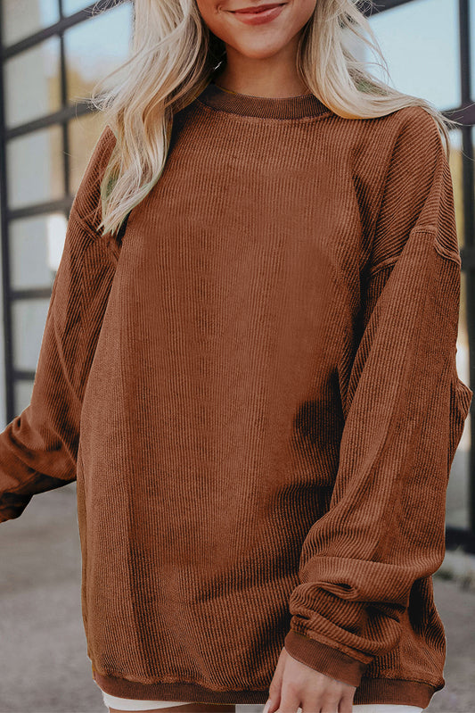 Red Contrast Trim Crinkle Rib Oversized Sweatshirt