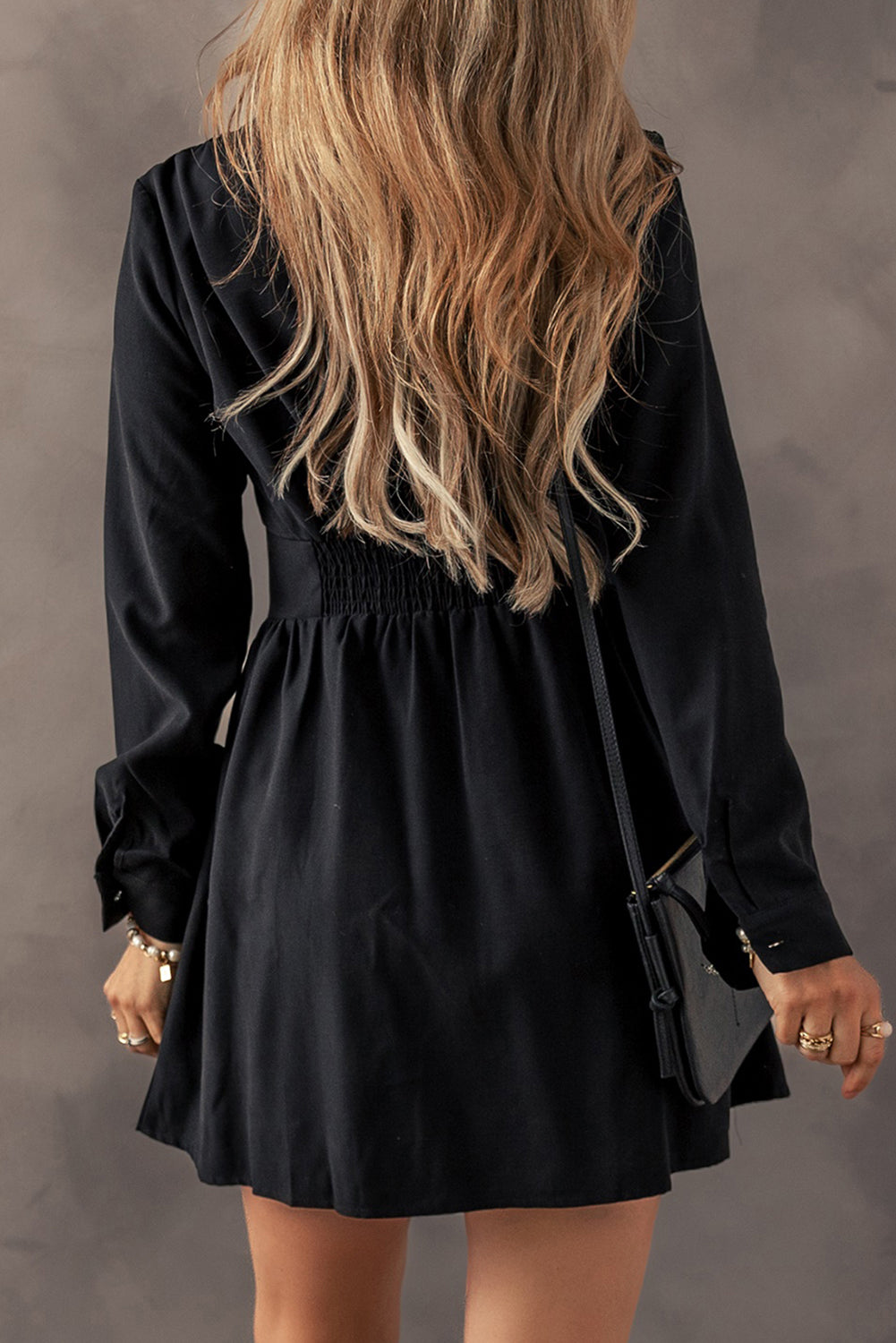 Julie Black Button-Up HW Long Sleeve Mini Dress