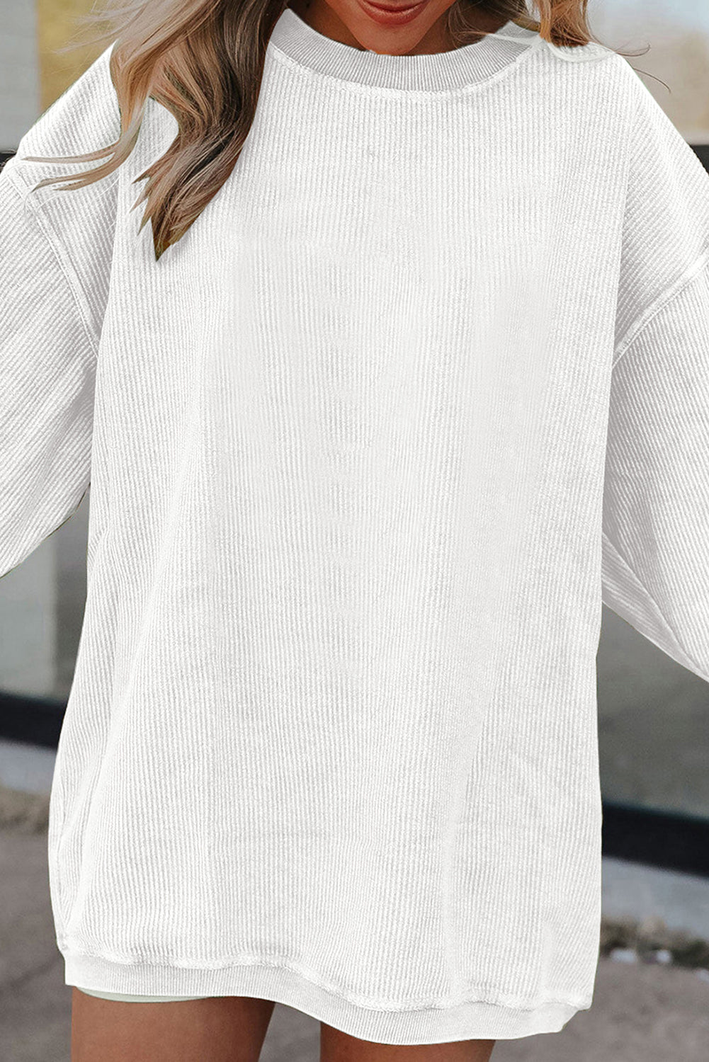 Red Contrast Trim Crinkle Rib Oversized Sweatshirt