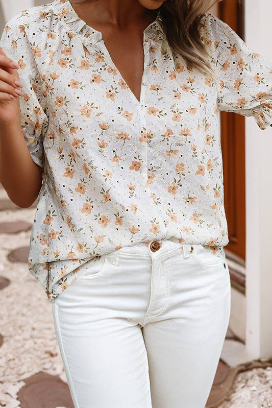 LDC Floral Eyelet Puff Sleeve Blouse
