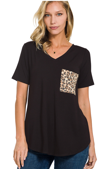 Zenana Cheetah Pocket Top