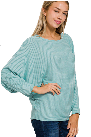 Zenana Ribbed Batwing Boat Neck Sweater