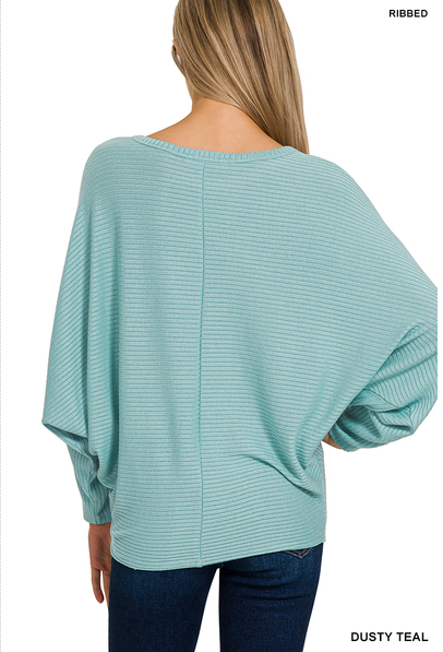 Zenana Ribbed Batwing Boat Neck Sweater