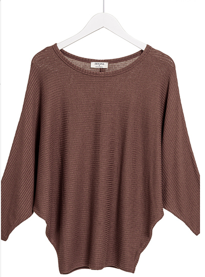 Zenana Ribbed Batwing Boat Neck Sweater