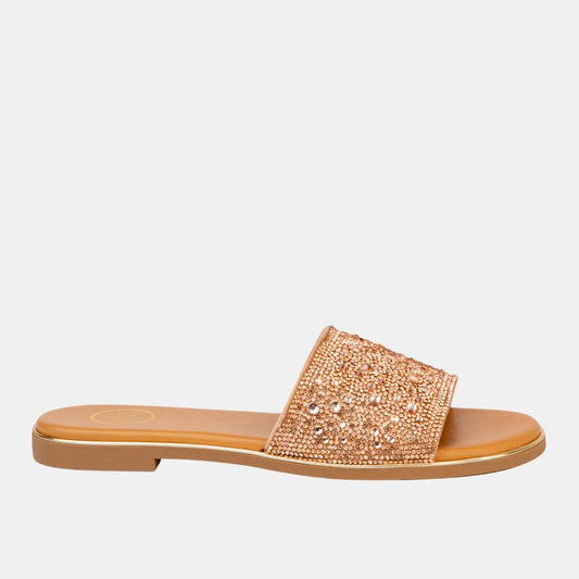 Carly Rhinestone Flat Sandals