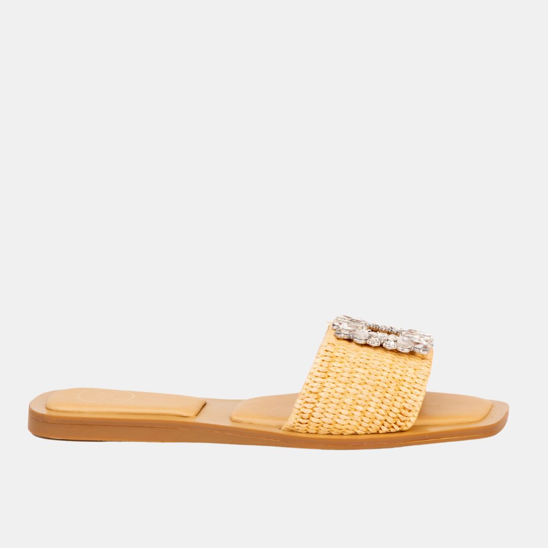 Gia Buckle Raffia Flats