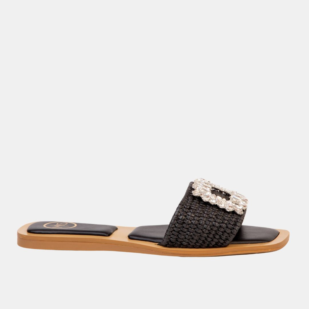 Gia Buckle Raffia Flats