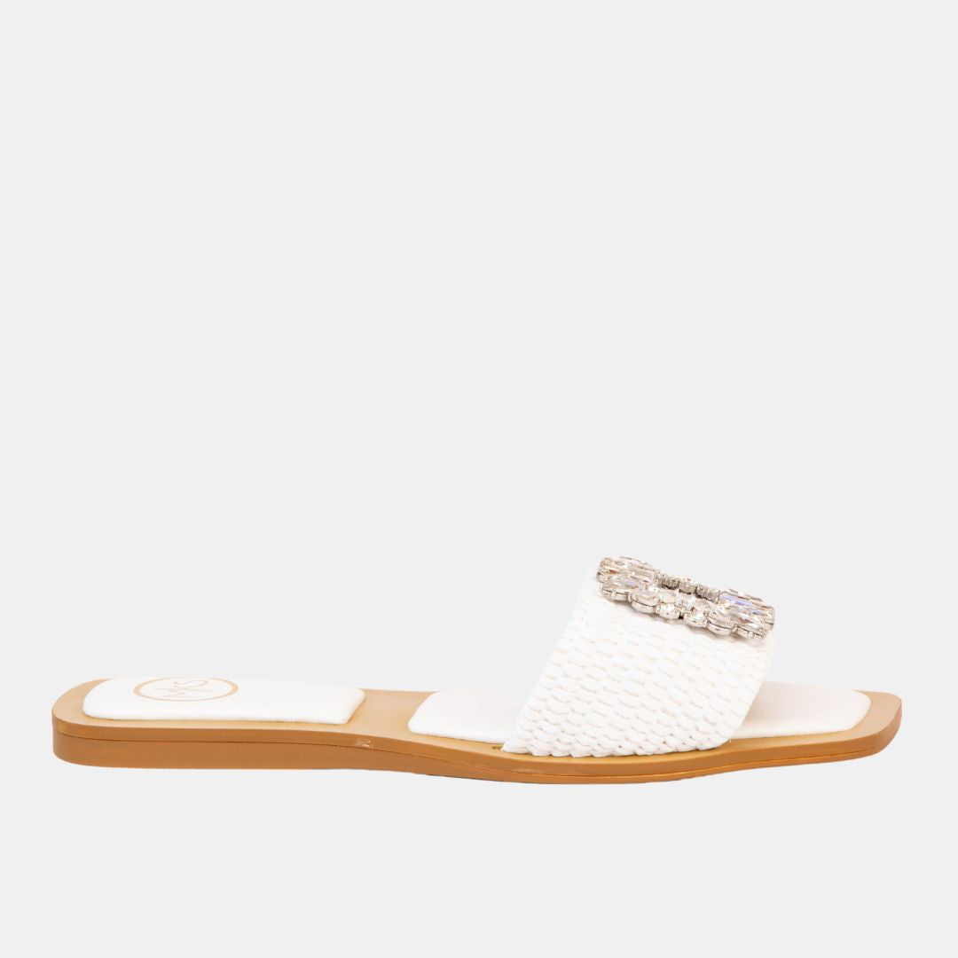 Gia Buckle Raffia Flats