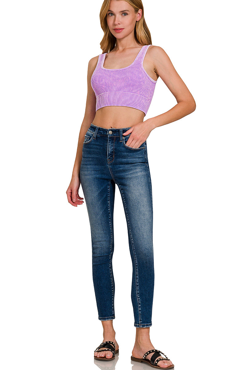 Zenana Washed Color Ribbed Bralette