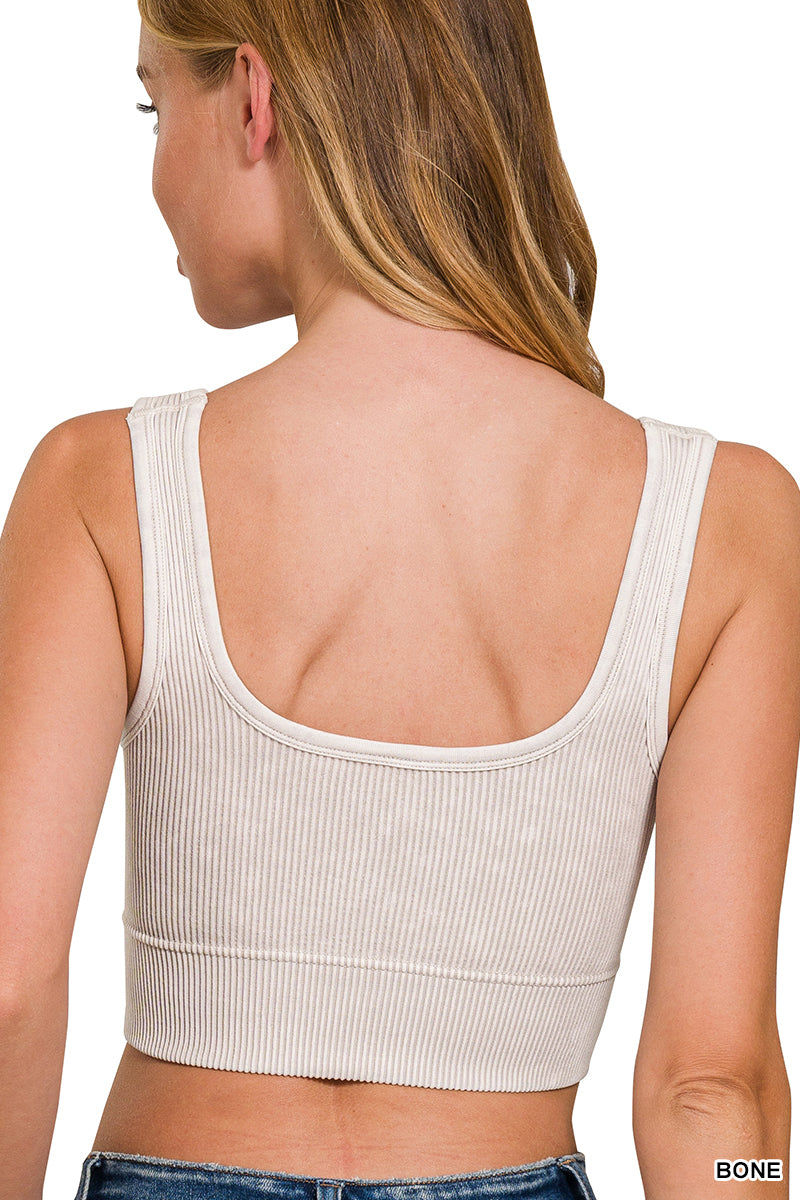 Zenana Washed Color Ribbed Bralette