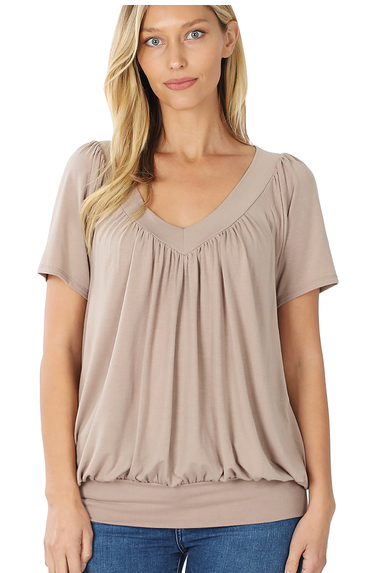 Zenana Short Sleeve Shirring Top