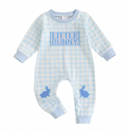 Blue Plaid Embroidered Little Bunny Jumper