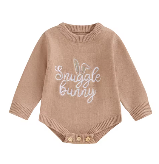 Beige Embroidered Snuggle Bunny Sweater Romper