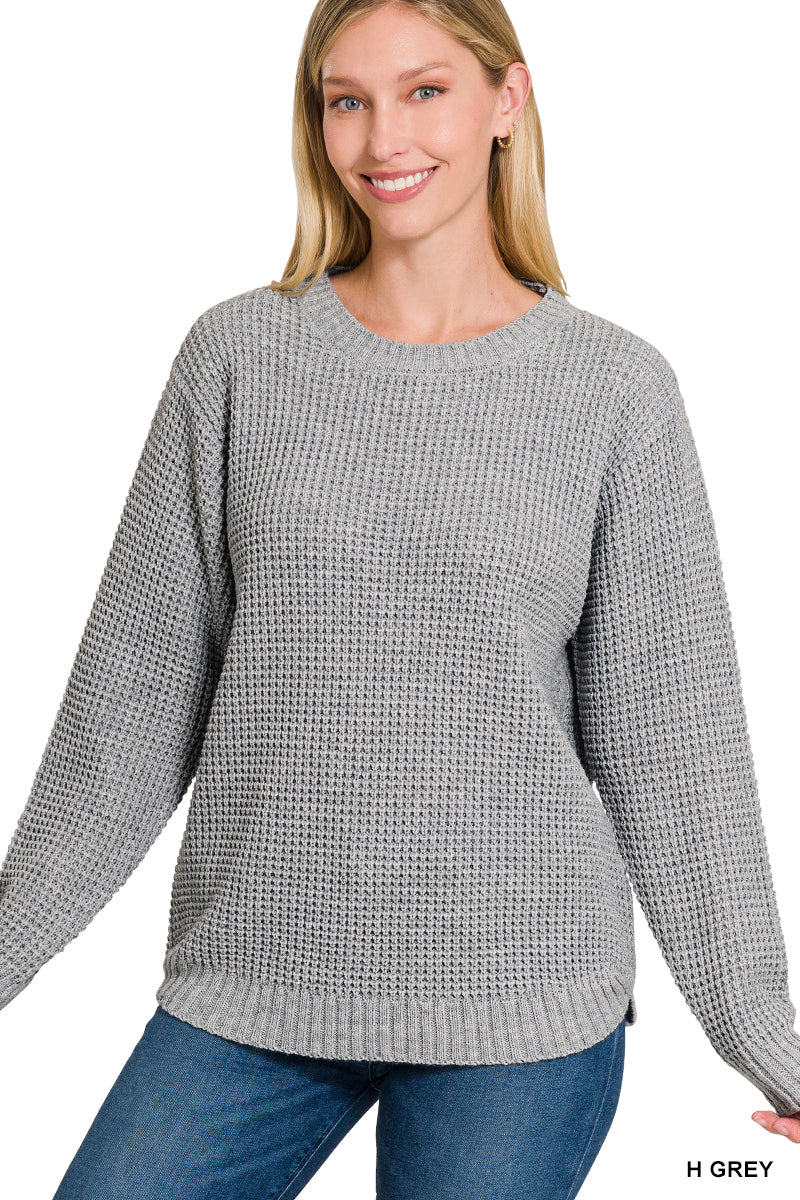 Zenana Hi-Low Waffle Sweater