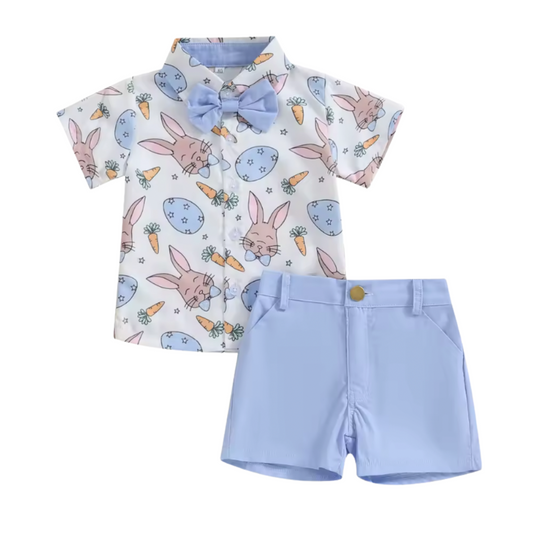 Blue Star Eggs Bow Tie Short Set