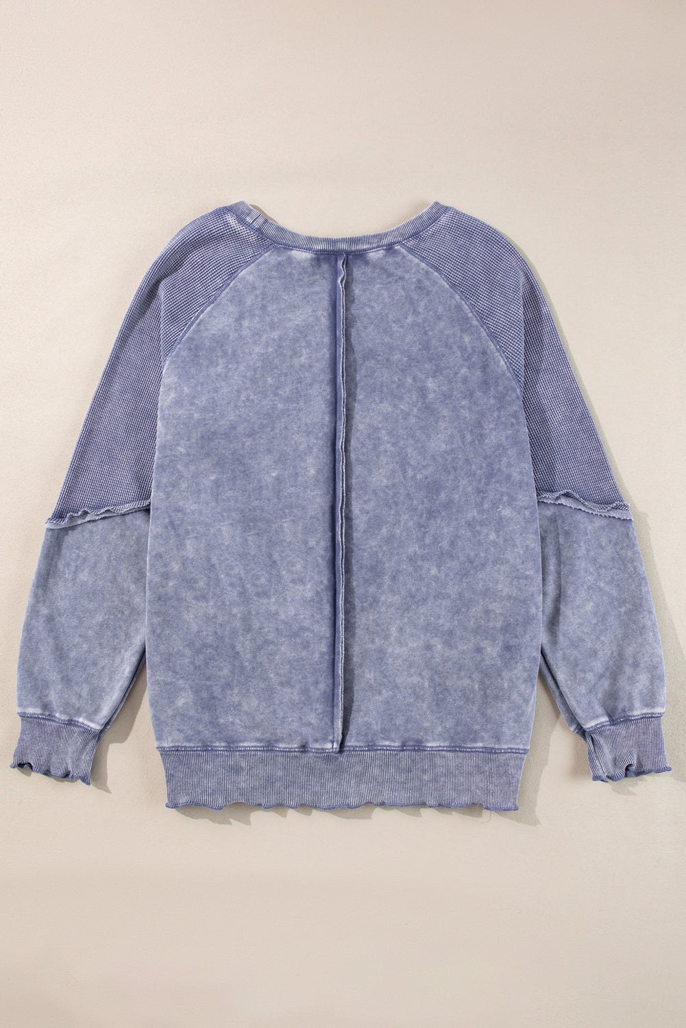 Sail Blue Waffle Knit Patchwork Raglan Sleeve Sweatshirt