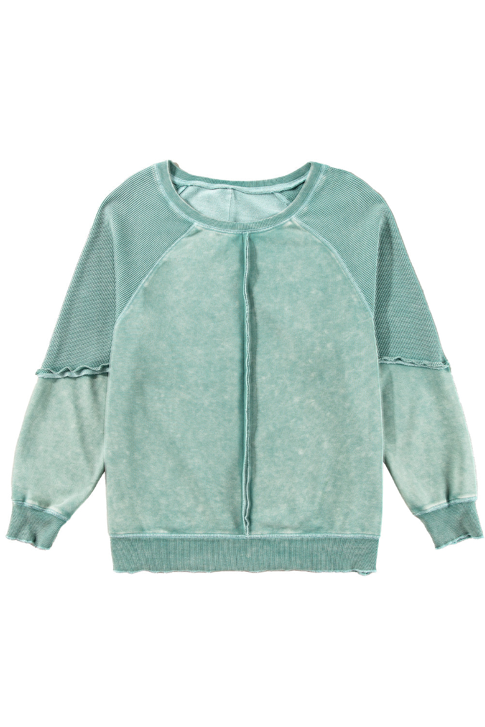 Sail Blue Waffle Knit Patchwork Raglan Sleeve Sweatshirt