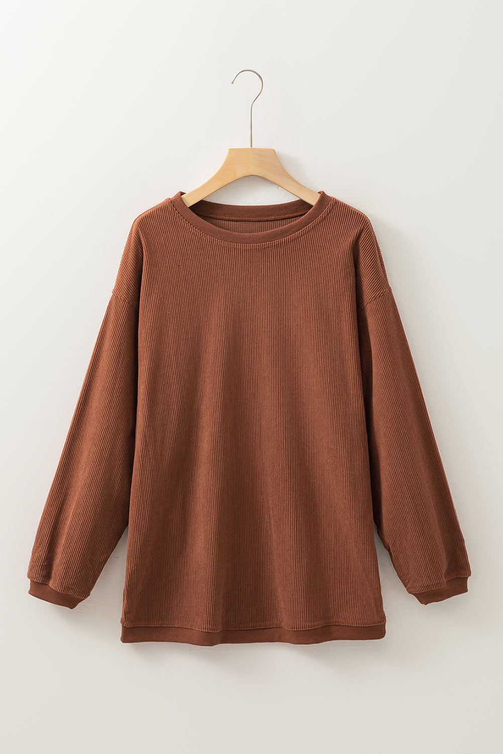 Red Contrast Trim Crinkle Rib Oversized Sweatshirt