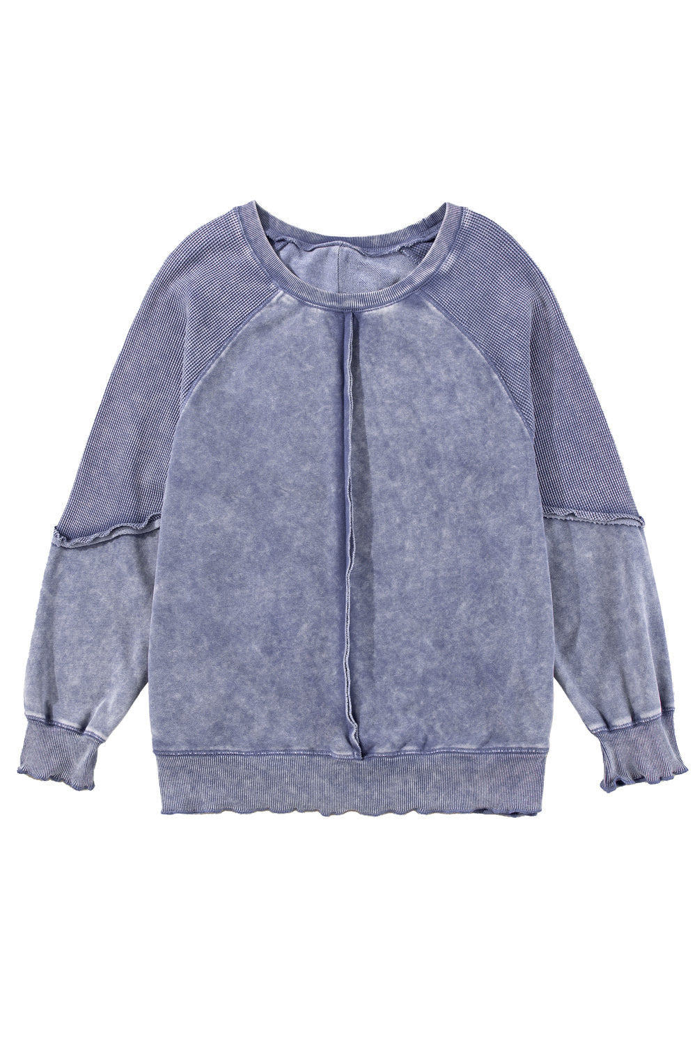 Sail Blue Waffle Knit Patchwork Raglan Sleeve Sweatshirt