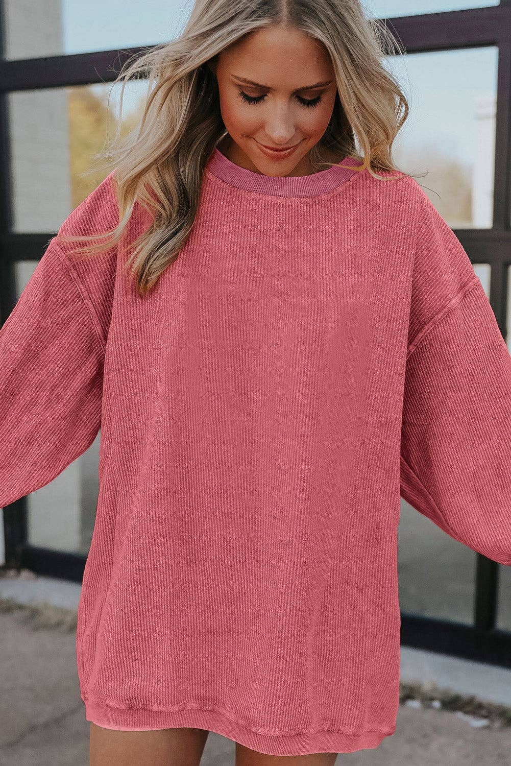 Strawberry Pink Corded Sweatshirt