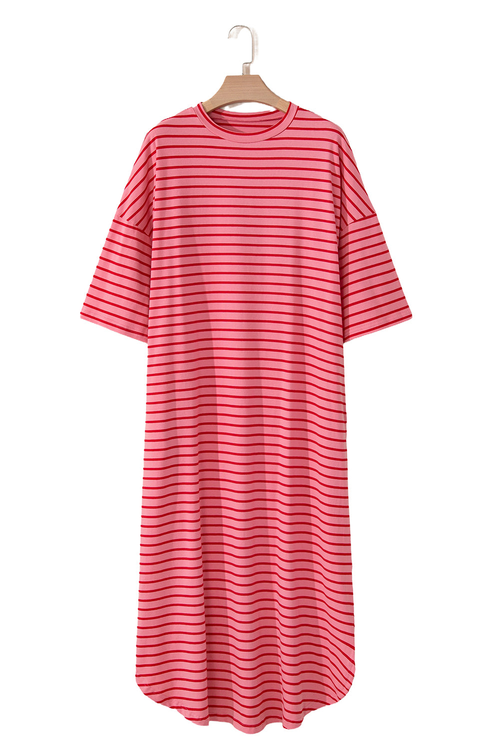 Strawberry Pink Striped Drop Sleeve Loose Dress