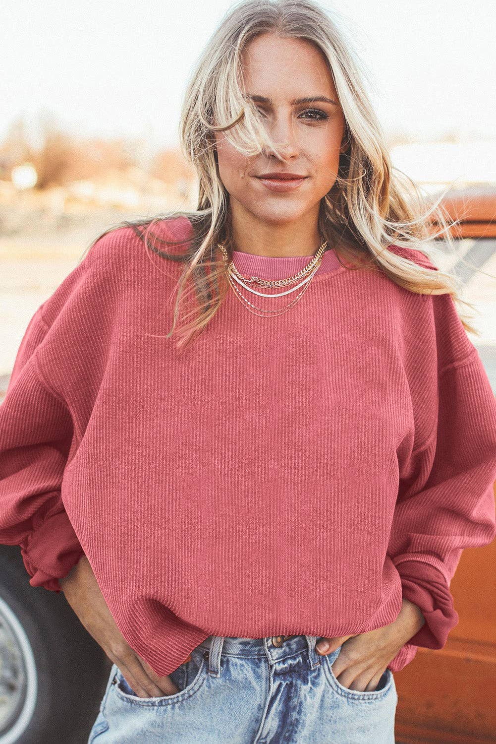 Strawberry Pink Corded Sweatshirt