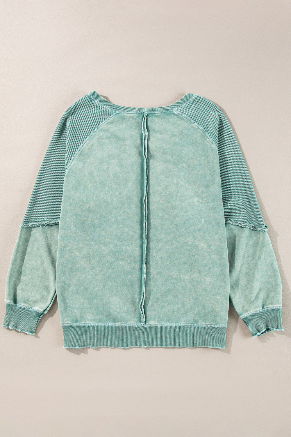 Sail Blue Waffle Knit Patchwork Raglan Sleeve Sweatshirt